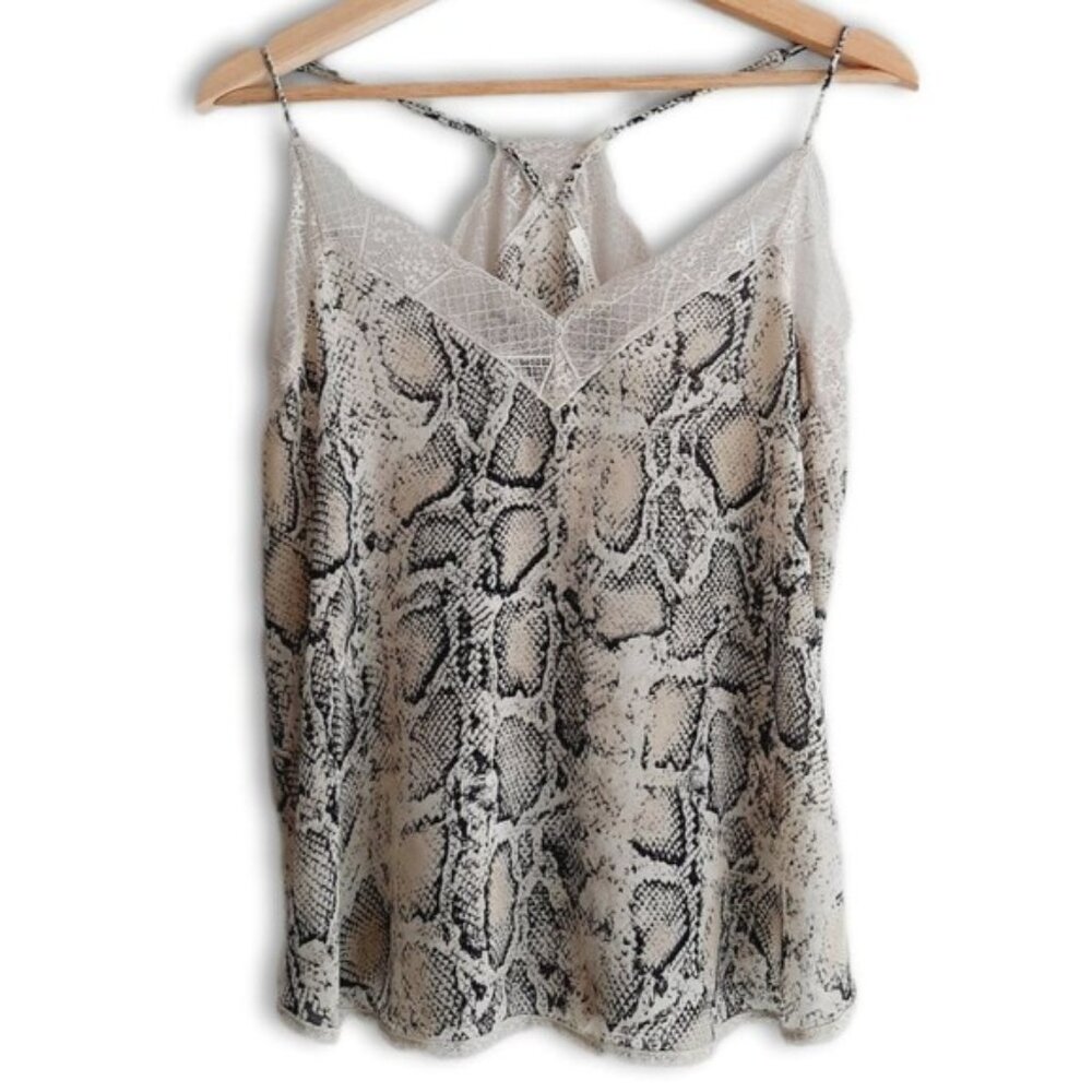 LOVESTITCH Silky Snakeskin Camisole Light Slip Lace Trim Semisheer Tank Top Sz L